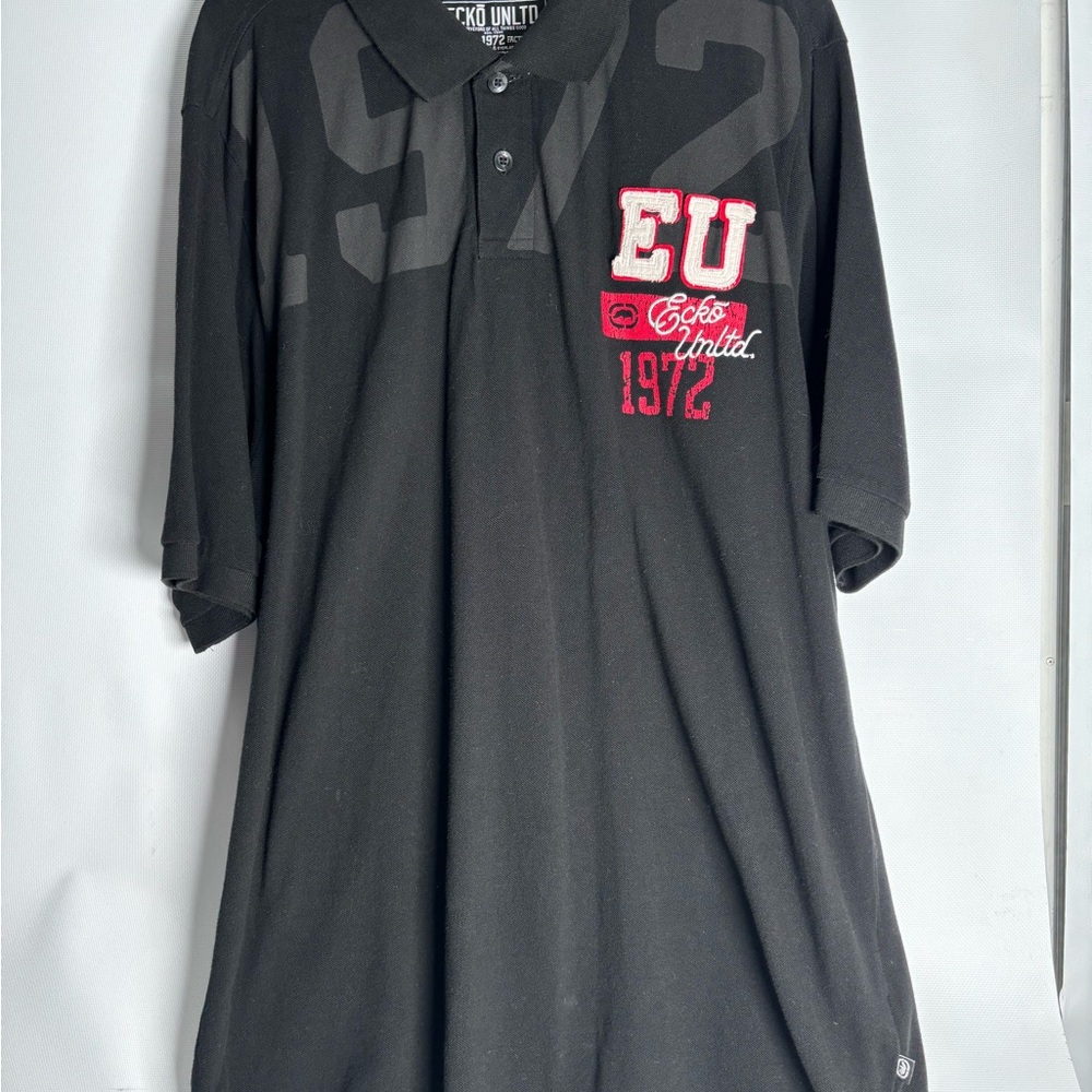 Ecko Unlimited Black and Red Polo Shirt with Bold Graphics